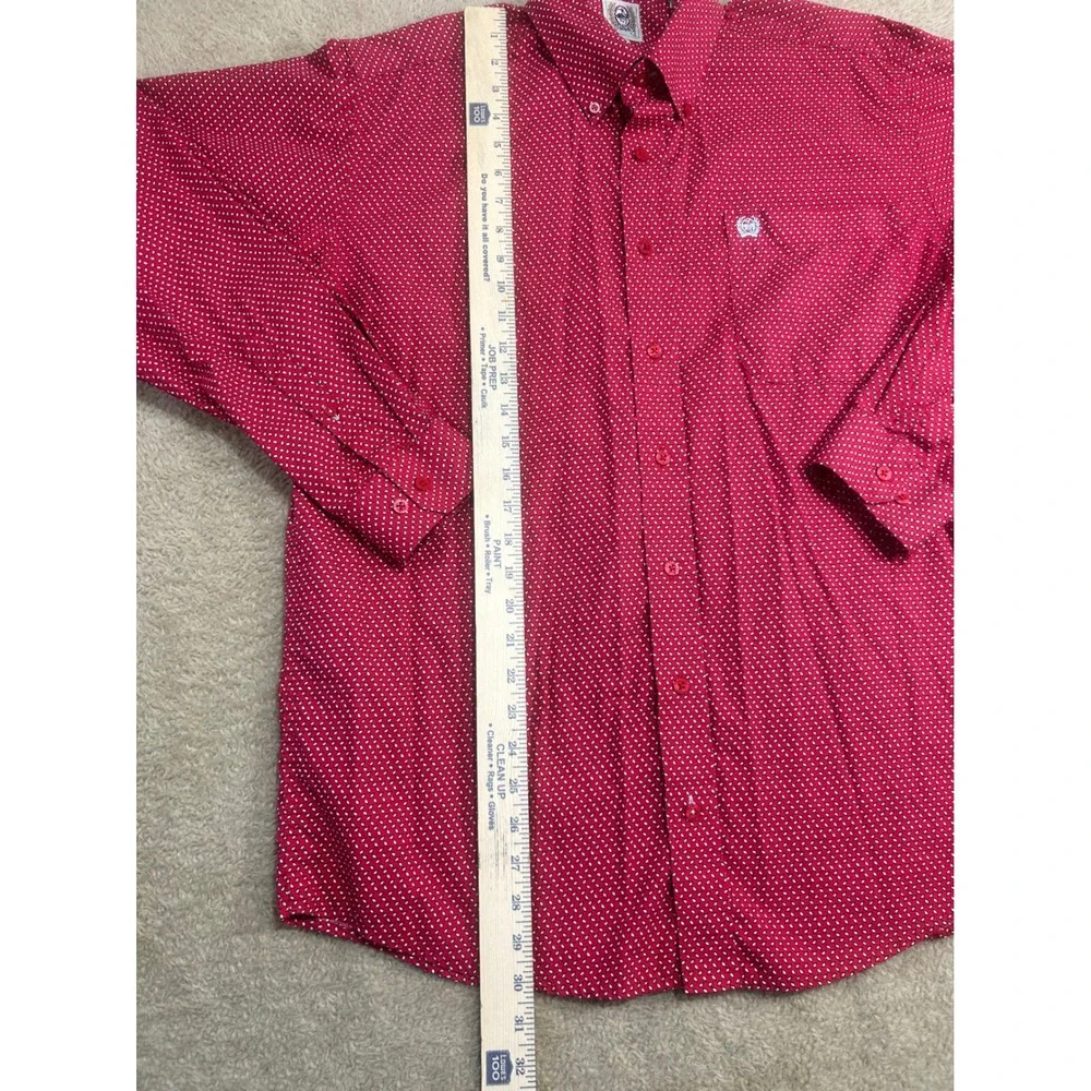 Cinch Mens Red Geo Print Long Sleeve Button Down Shirt Size‎ S